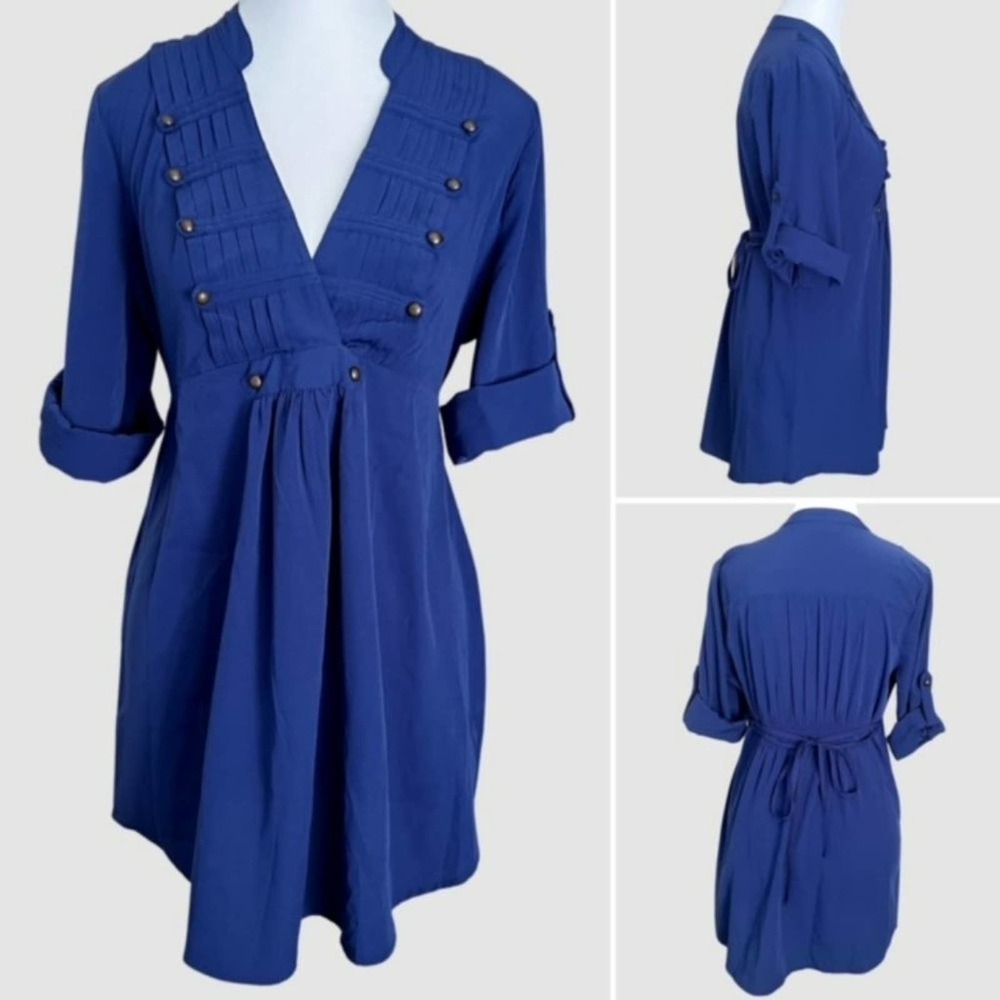 Motherhood Maternity 3/4 Military Drummer-Style Tunic Top Royal Blue-Size Small